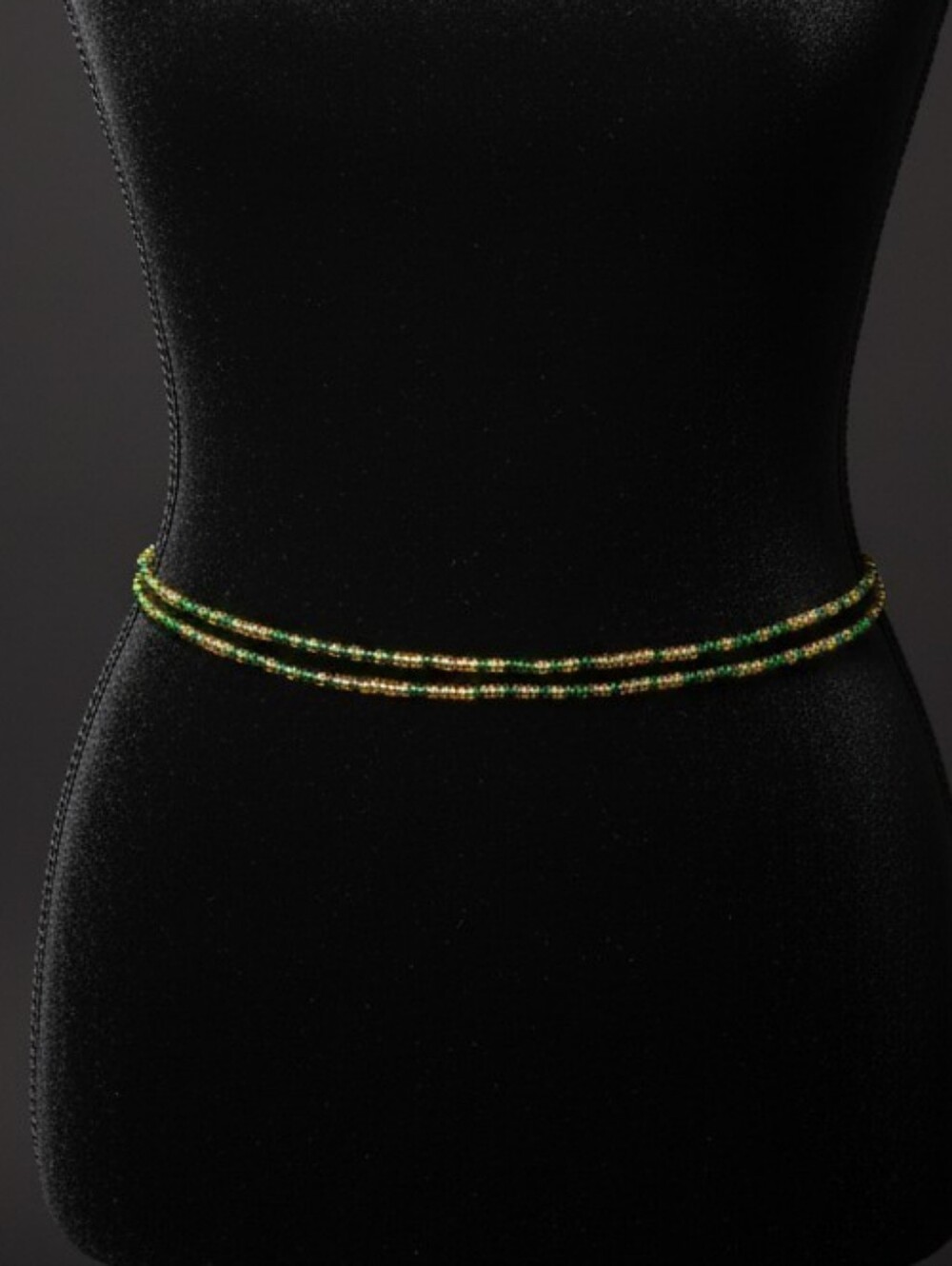 Double-Strand Green and Gold Beaded Waist Chain Belt